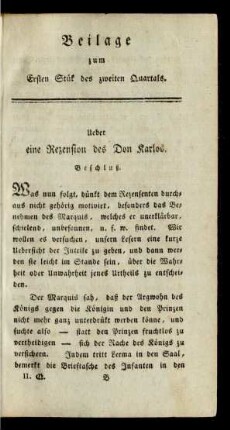 Beilage zum Ersten Stük des zweiten Quartals