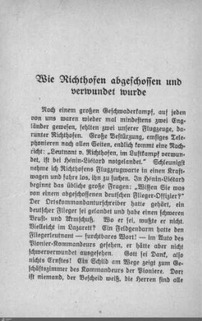 Wie Richthofen abgeschossen und verwundet wurde