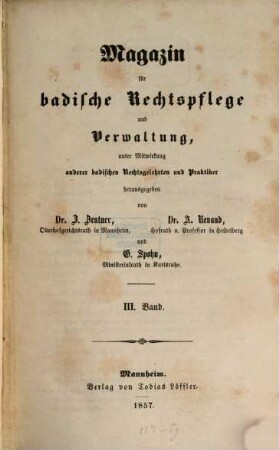 Magazin für badische Rechtspflege und Verwaltung. 3, 3. 1857