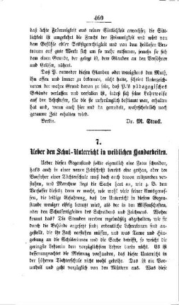 Ueber den Schul-Unterricht in weiblichen Handarbeiten
