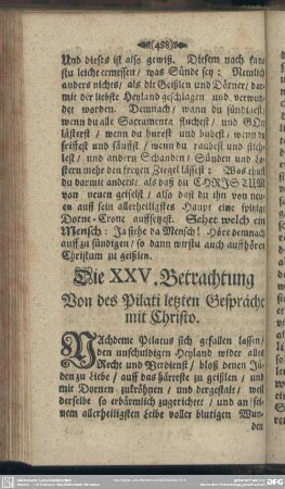 Die XXV. Betrachtung, Von des Pilati letzten Gespräche mit Christo