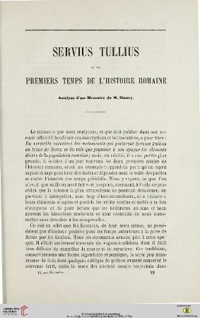 N.S. 6.1862: Servius Tullius et les premiers temps de l'histoire romaine : Analyse d'un mémoire de M. Maury
