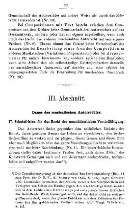 III. Abschnitt. Dauer des musicalischen Autorrechtes.
