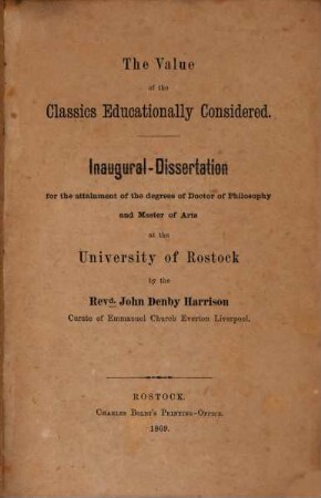 The value of the classics educationally considered