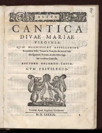 Orlando di Lasso: Cantica divae Mariae virginis ... Altus