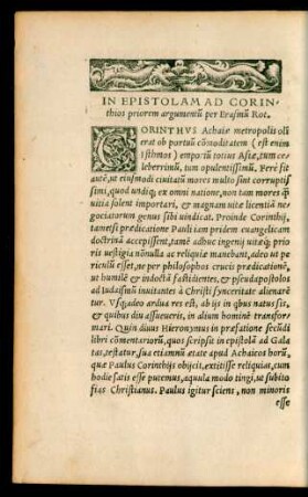 In Epistolam ad Corinthios priorem argumentum per Erasmum Rot.
