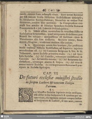Cap. VI. De futuri ecclesiae ministri studio in scriptis Lutheri & veterum Ecclesiae Patrum