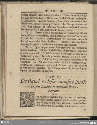 Cap. VI. De futuri ecclesiae ministri studio in scriptis Lutheri & veterum Ecclesiae Patrum