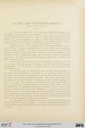 8: Gemme des Künstlers Skopas : Nachtrag zu Jahrbuch IV, S. 72