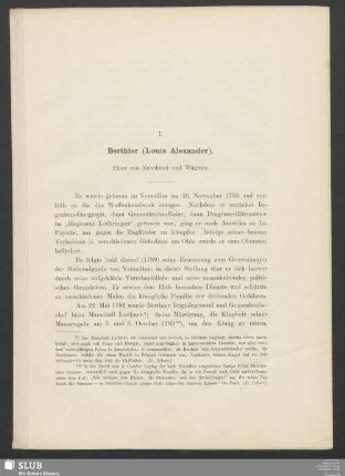 I. Berthier (Louis Alexander), Fürst von Neuchâtel und Wagram