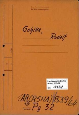 Personenheft Rudolf Gohlke (*19.01.1891), Regierungsbaurat