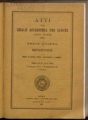 Seduta del 21 Aprile 1895. Volume IV. - Fascicolo 8.
