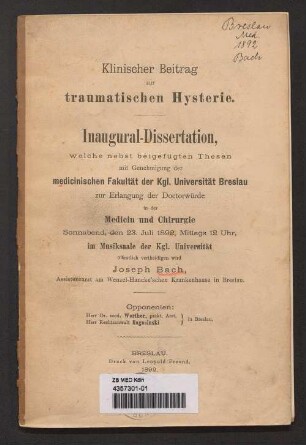Klinischer Beitrag zur traumatischen Hysterie