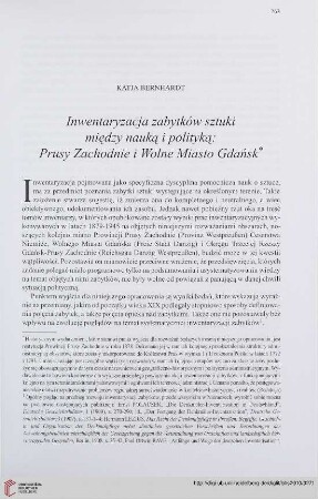 72: Inwentaryzacja zabytków sztuki między nauką i polityką: Prusy Zachodnie i Wolne Miasto Gdańsk