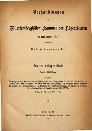 Verhandlungen der Württembergischen Kammer der Abgeordneten auf dem Landtag. Protokollband. 1877,Beil.2,2 = 2. Beil.-Bd., 2. Abth. - S. 791 - 1052