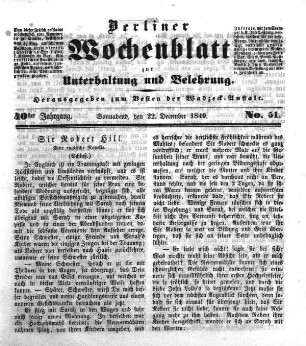 No. 51, Sonnabend, den 22. December 1849.
