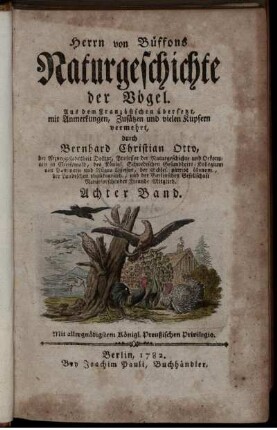 Bd. 8: Herrn von Büffons Naturgeschichte der Vögel. Achter Band