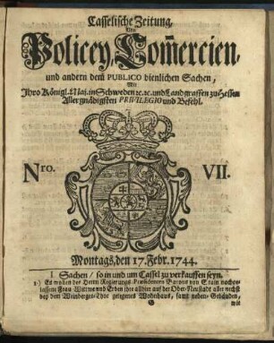 Nro. VII, Montags, den 17. Febr. 1744
