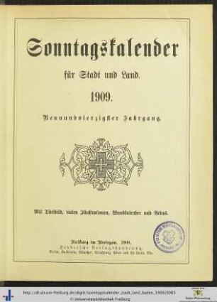 49. Jahrgang: Sonntagskalender für Stadt und Land