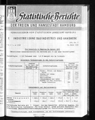 Die Industrie in Hamburg im Januar 1963 : Lfd. Nr. 7