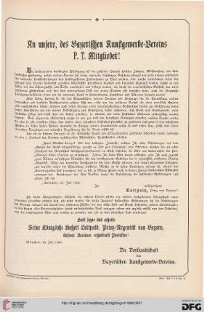 An unsere Bayerischen Kunstgewerbe-Vereins P.T. Mitglieder!