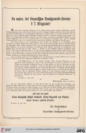 An unsere Bayerischen Kunstgewerbe-Vereins P.T. Mitglieder!