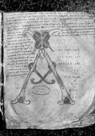 Graduel de Laon — Ausschnitt, Initial A, oben spätere Glossen, Folio fol. 3r