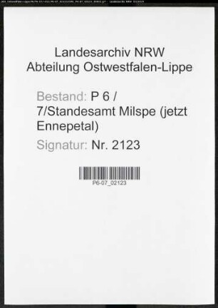 Namensverzeichnis Milspe (jetzt Ennepetal), Todesfälle
