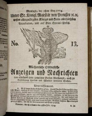 No. 13. Montags, den 28ten Merz 1774
