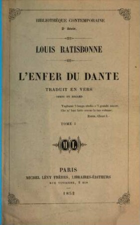 La divine comédie, [1]. L' enfer du Dante ; 1