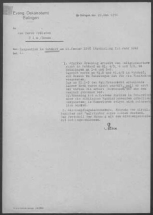 Ostdorf mit Geislingen (Zollernalbkreis): Inspektionsbericht 1950