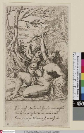 [Venus hält den Bogen so hoch, dass Amor ihn nicht erreichen kann]