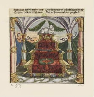 Lamm auf einer Treppe, aus: "OFFICIA M.T.C. EJn Bůch So Marcus Tullius Cicero der Römer zů seynem Sune Marco von den tugentsamen ämptern [...]", Augsburg 1533