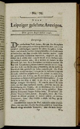 No. 75. Den 19ten September 1791.