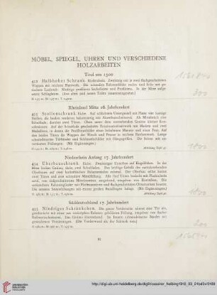 Möbel, Spiegel, Uhren und verschiedene Holzarbeiten (Nr. 432-494)
