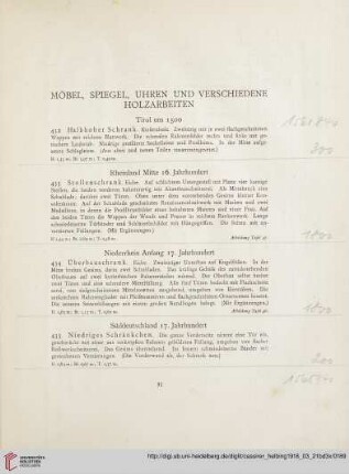 Möbel, Spiegel, Uhren und verschiedene Holzarbeiten (Nr. 432-494)