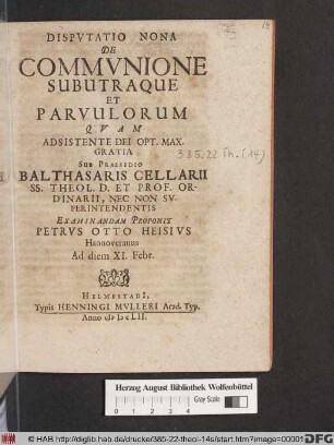 Disputatio Nona De Communione Subutraque Et Parvulorum