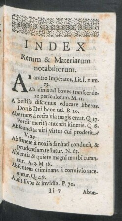 Index Rerum & Materiarum notabiliorum.