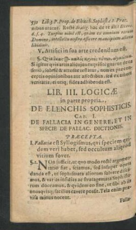 Cap. I. De Fallacia In Genere, Et In Specie De Fallac. Dictionis.