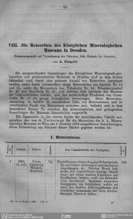 Die Meteoriten des Königlichen Mineralogischen Museums in Dresden