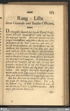 Rang-Liste derer Generals und Staabs-Officiers