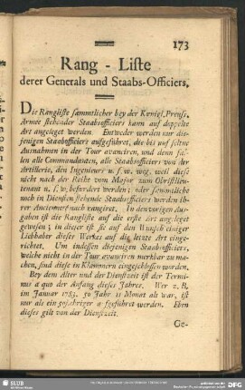Rang-Liste derer Generals und Staabs-Officiers