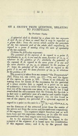 On a Smith's Prize question, relating to potentaials.