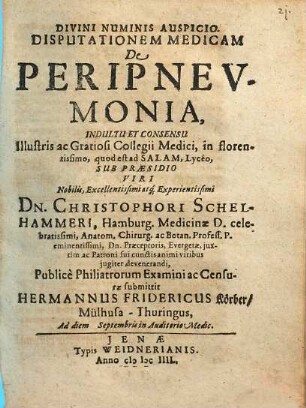 Disputationem Medicam De Peripneumonia
