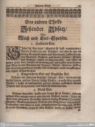Des Andern Theils Zehender Absatz/ : Von Milch und Eier=Speisen.