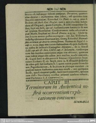 Caput III. Terminorum in Authentica nostra occurrentium explicationem continens