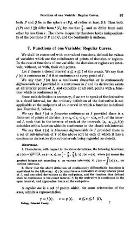 7. Functions of One Variable; Regular Curves.