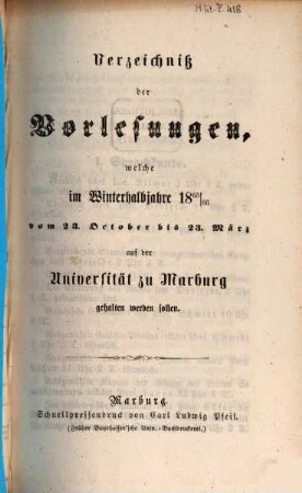 Verzeichnis der Vorlesungen. 1865/66. WH.