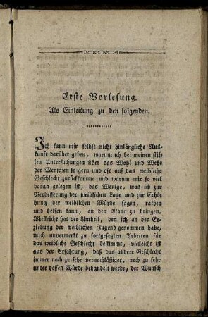 Erste Vorlesung. Als Einleitung zu den folgenden.