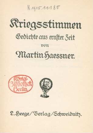 Kriegsstimmen : Gedichte aus ernster Zeit